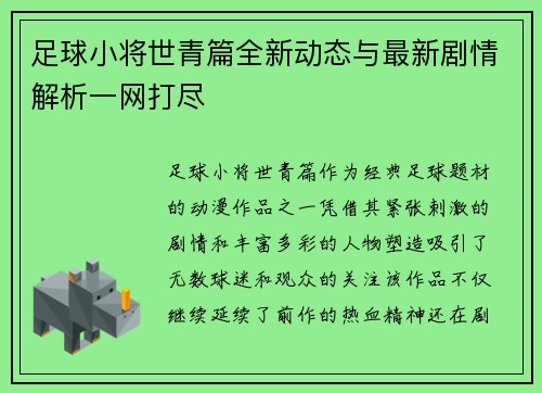 足球小将世青篇全新动态与最新剧情解析一网打尽